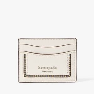 Kat Spade Morgan Crystal Inlay Saffiano Leather Cardholder in Parchment NWT $78